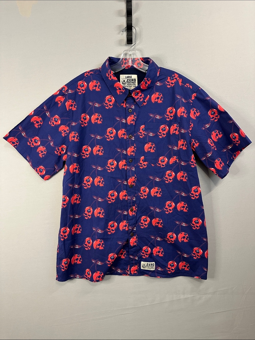Zero Foxtrot Short-Sleeve Button-Down Shirt Cherry Skull Pattern